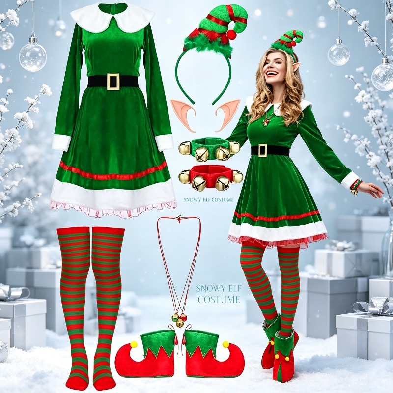 Elf Costume Christmas - Women Christmas Elf Costume Set, Velvet
