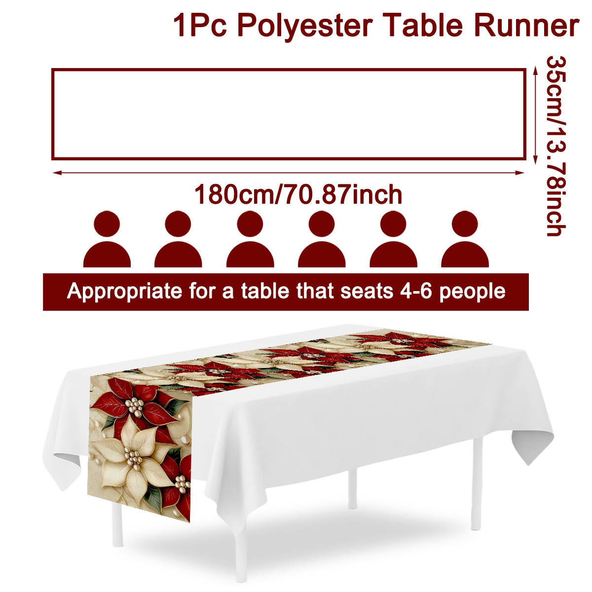 180*35cm Floral Christmas Tabl - Christmas Table Runner 评论和价格
