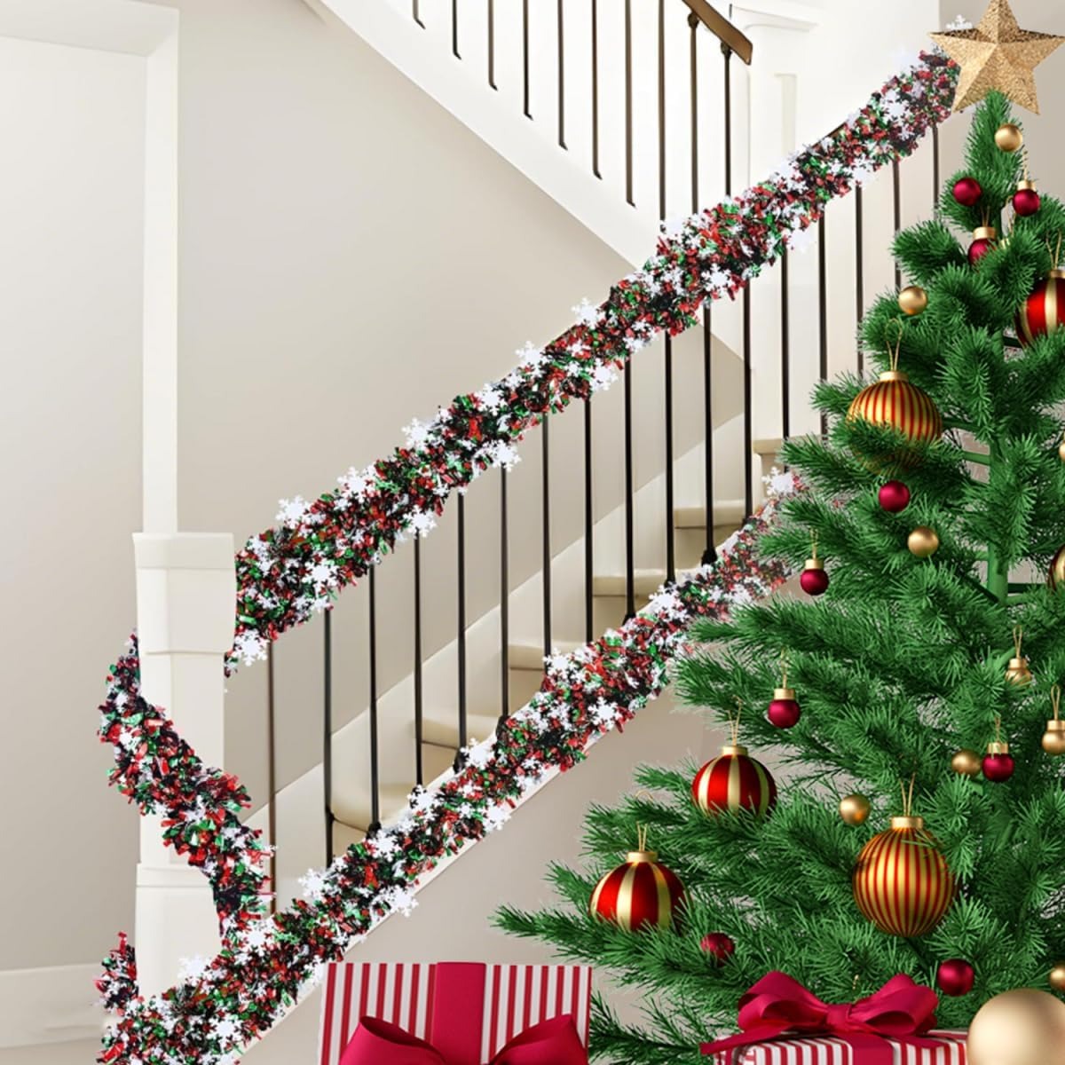 6.56 Feet Green Red Christmas  - Tinsel Garland Decoration 评论和价格
