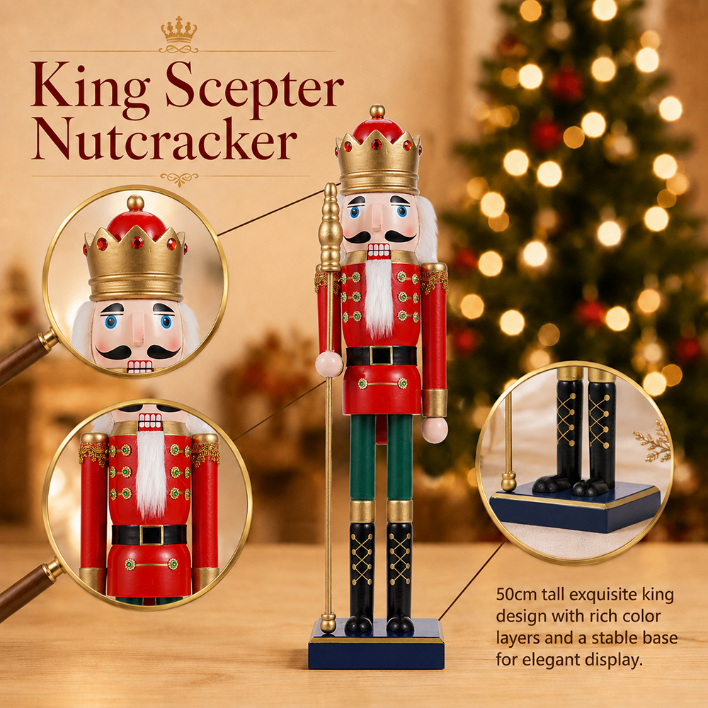 50CM Wooden Nutcracker Scepter - Nutcracker Figurine 评论和价格