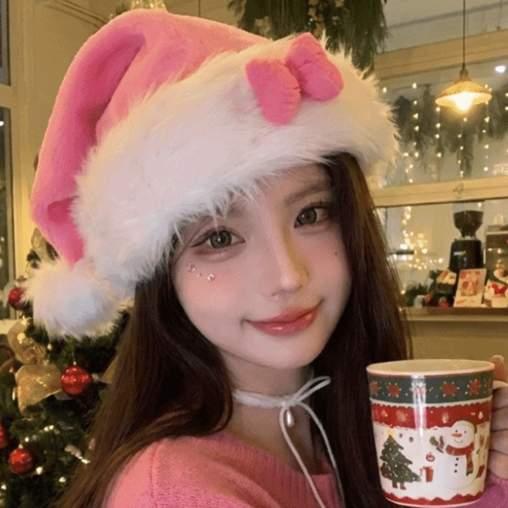 Chic Star Pattern Pink Bow San - Santa Hat Plush 评论和价格