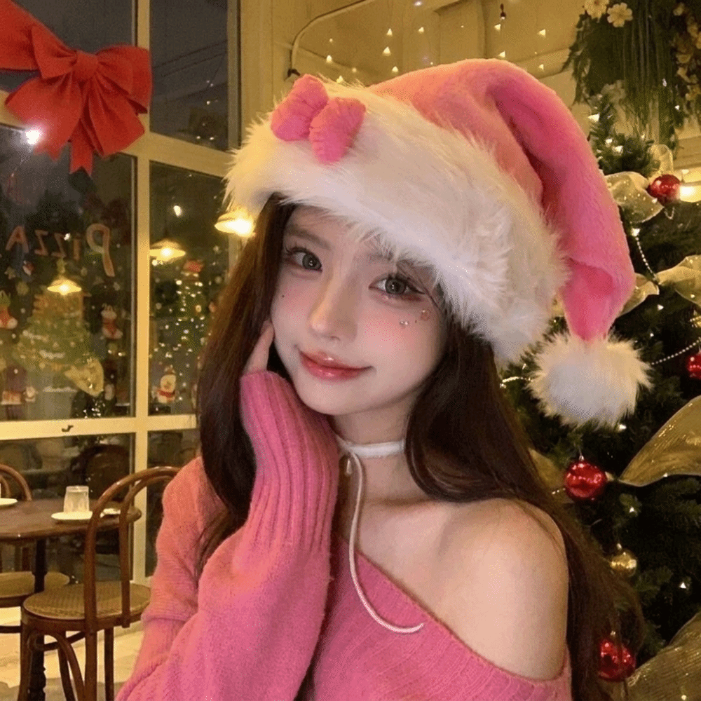 Chic Star Pattern Pink Bow San - Santa Hat Plush 评论和价格