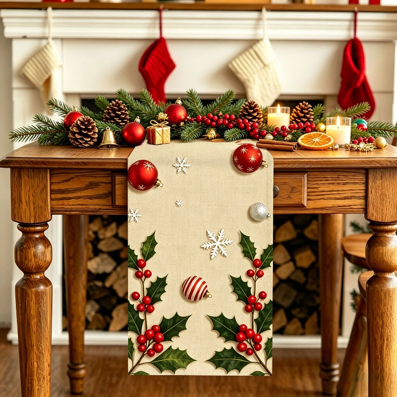 5pcs Christmas Wreath Printed  - Christmas Table Runner 评论和价格