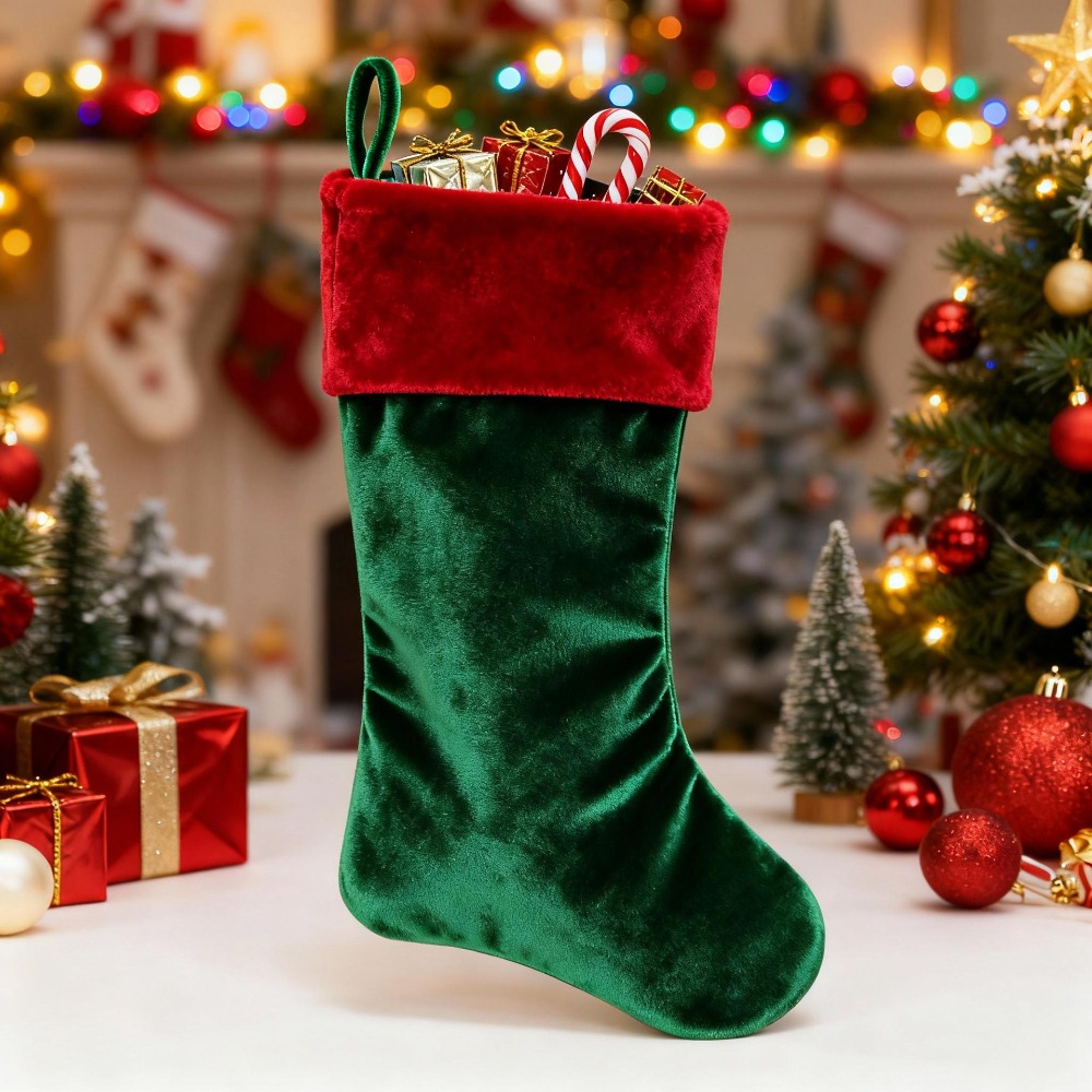 Red Green Velvet Christmas Sto - Christmas Stocking Hanging 评论和价格