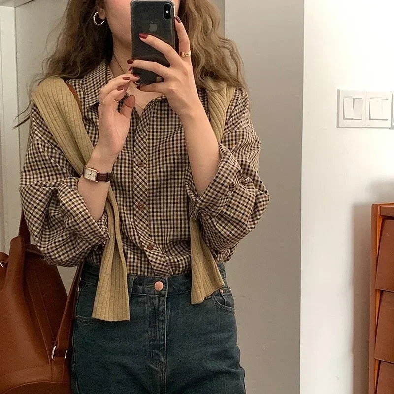 Plaid Shirts Women Retro Turn- - Christmas Throw Blanket 评论和价格